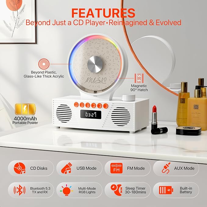 Retro Portable CD Player for Home Decor, CD Player - Image 2
