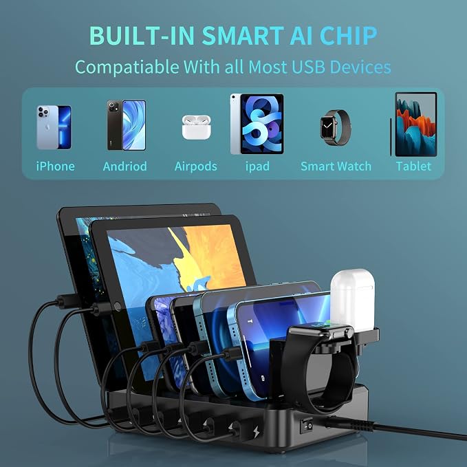 Charging Station for Multiple Devices, 68W 6 Ports USB Charger Station - Image 4