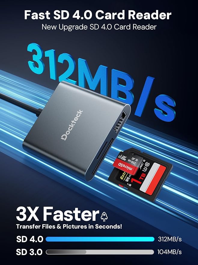 Dockteck SD Card Reader Adapter, 312MB/s SD4.0 Super Speed, USB3.1 SD/TF Card - Image 2