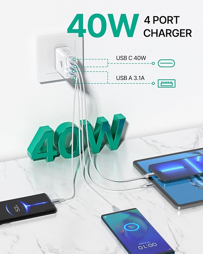 USB C Wall Charger Block 3-Pack, Aiminu 40W 4-Port PD Power Delivery Fast Type - Image 2