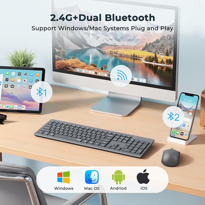 MEETION Wireless Keyboard and Mouse, Silent Bluetooth Keyboard Mouse Set - Image 2