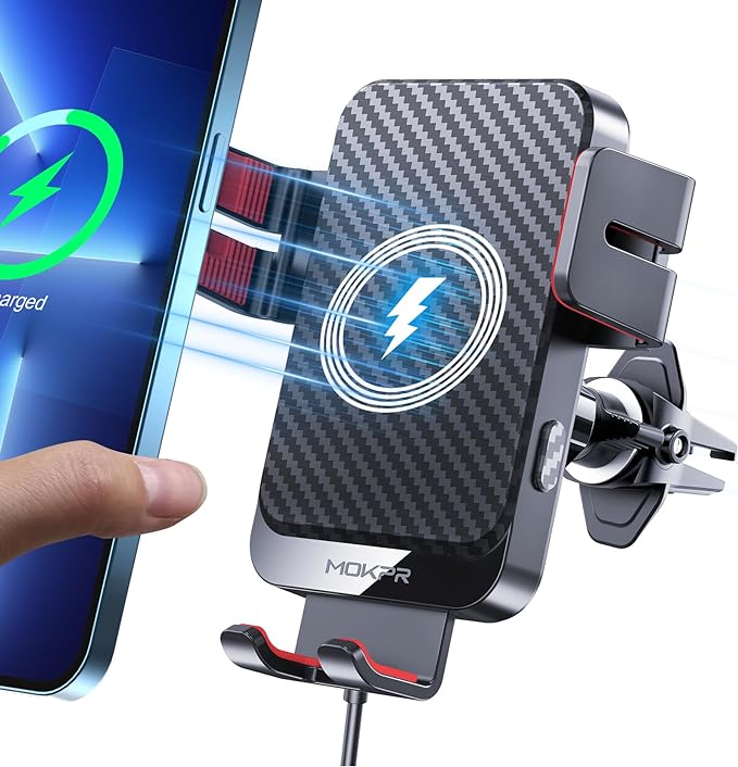 Wireless Car Charger, MOKPR 15W Fast Charging Auto-Clamping Phone Mount Air by MOKPR