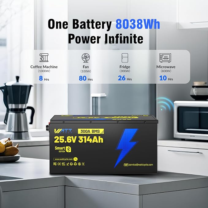 24V 314AH LiFePO4 Lithium Battery, Built-in Bluetooth 5.0 & 300A BMS, Upgrade - Image 8