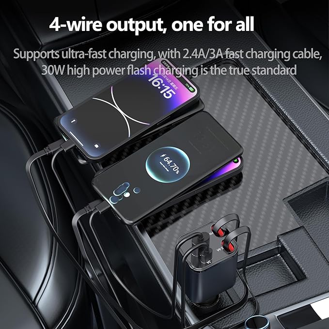 Mini Retractable Car Charger, 87W Car Accessories Adapter - Image 4