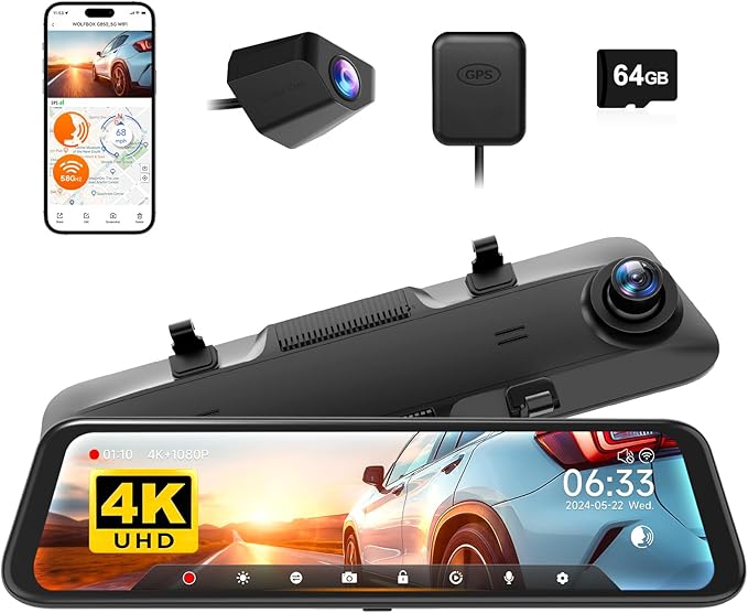 WOLFBOX 12" 4K Rear View Mirror Camera by WOLFBOX