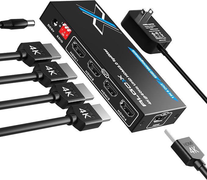 4K HDMI Splitter 1x4 withEDID, 4K@60Hz HDR HDMI 2.0 18Gbps HDMI Duplicator - Image 8