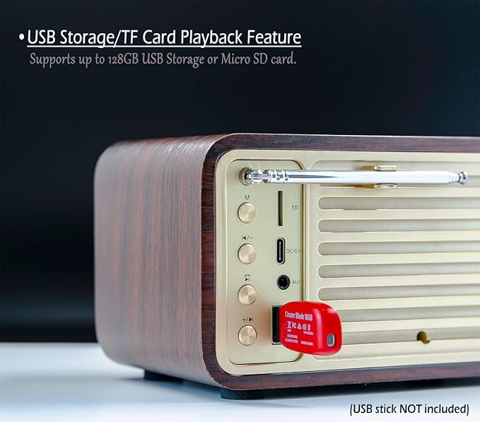 FM Radio with Bluetooth Retro Bluetooth Speaker Vintage Radio with SD/USB - Image 4
