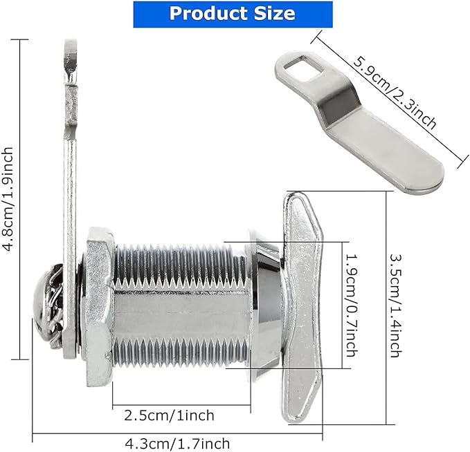 1" Thumb Operated Offset Cam Lock, RV Compartment Camper Storage Door, Cabinet - Image 2