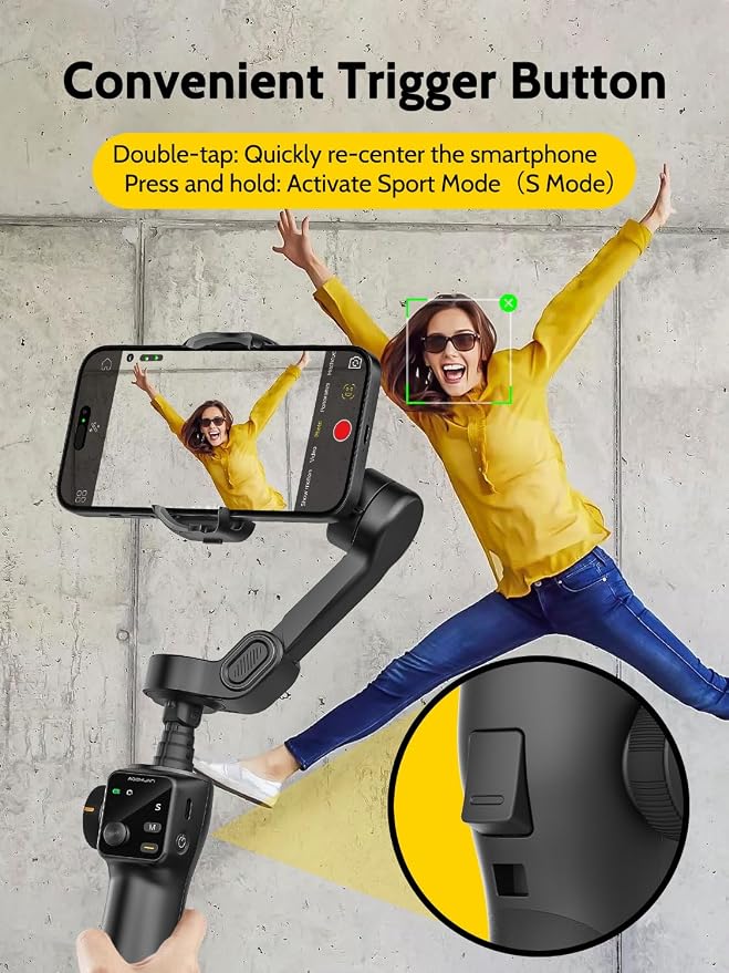 3-axis Gimbal Stabilizer w/Built-in 7.8' Extension Rod, Vlogging Phone Gimbal - Image 4