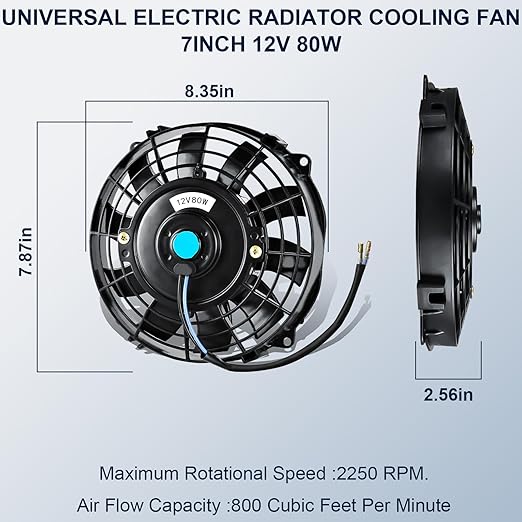 MuHize 7 Inch Slim Radiator Fan - 12V 80W 800 CFM High Performance Cooling Fan - Image 2