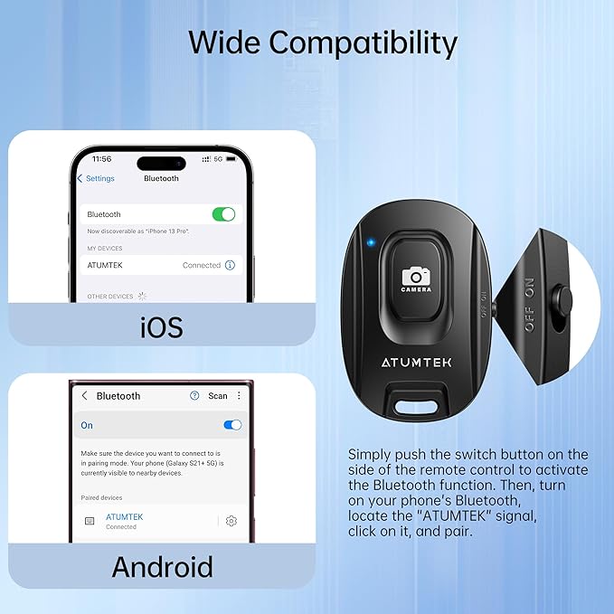 ATUMTEK Camera Remote Shutter for iPhone and Android Smartphones, Wireless - Image 6