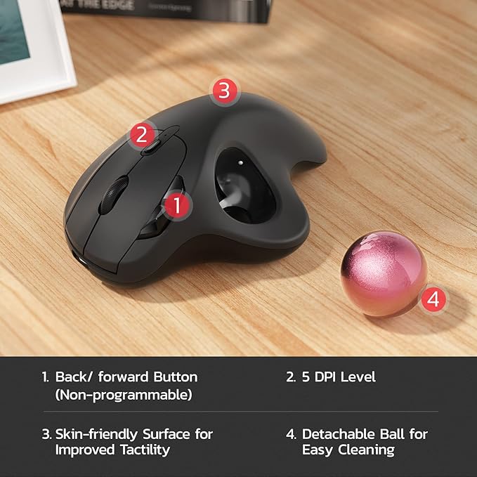 Nulea M501 Wireless Trackball Mouse, Rechargeable Ergonomic, Thumb-Controlled - Image 6