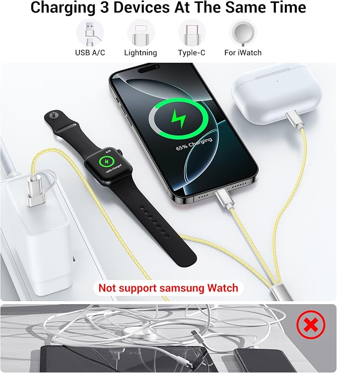 Temdan for Travel Vacation Essentials, 3 in 2 USB C Cable for Apple Watch - Image 3