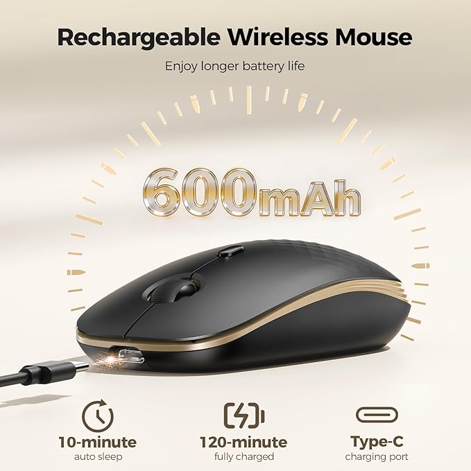 TECKNET Wireless Mouse, Rechargeable Slim Portable Silent Computer Mouse - Image 3