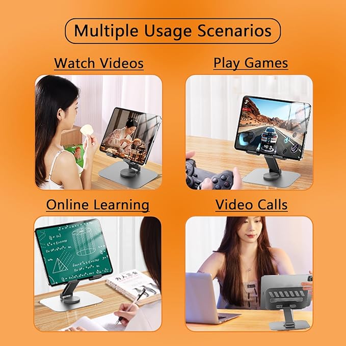 Larger Metal Tablet Stand, Adjustable 360° Rotation Tablet Holder Compatible - Image 7