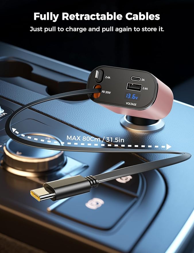 【Upgraded】 SUPERONE Retractable Car Charger 4 in 1, Fast Car Phone Charger - Image 2