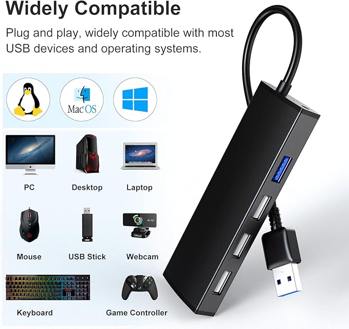 USB Hub, VEMONT 4-Port USB 3.0/2.0 HUB, Ultra Slim Portable High-Speed USB - Image 6