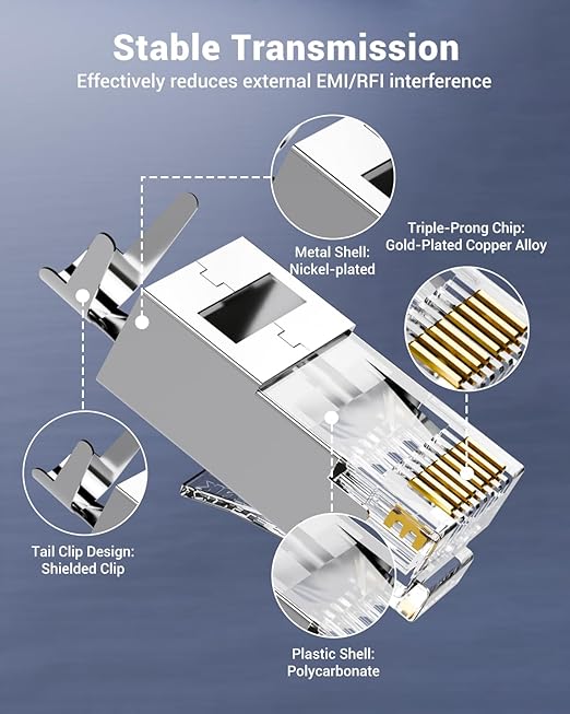 VCE 30-Pack RJ45 Connectors CAT7/CAT6A, Non-Pass-Thru Shielded Modular Plugs - Image 3