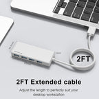 USB Hub, 2 ft Long Cable USB 3.0 Hub, USB Extender - Image 4