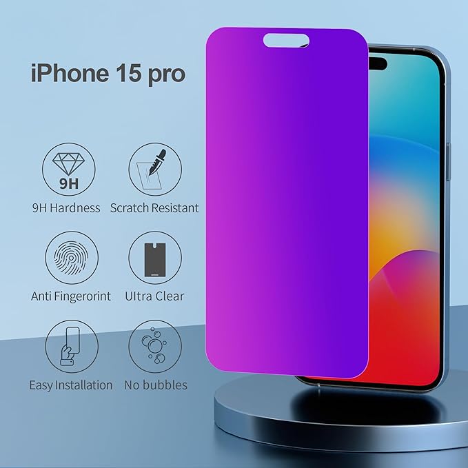 Compatible for iPhone 15 Pro Privacy Screen Protector Tempered Glass 6.1 Inch - Image 3