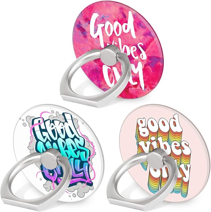 Bonoma Phone Ring Holder, 3 Pack Good Vibes Only Universal Finger Ring Stand by Bonoma