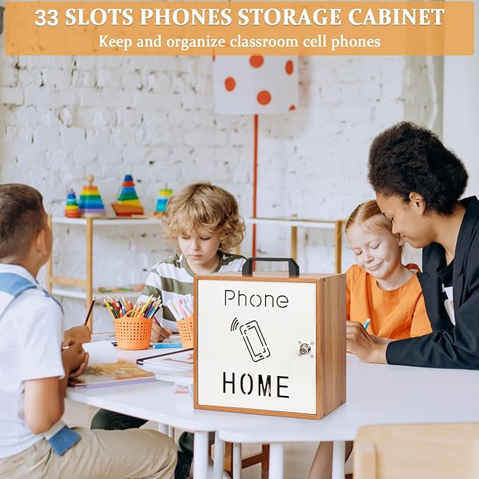 Cell Phone Holder Classroom 33 Slots Wooden Cell Phone Storage Cabinet Pocket - Image 6