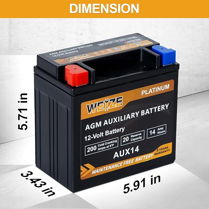 Weize AUX14 AGM Auxiliary Battery, 36 Months Warranty, BCI Group 400 Battery - Image 3