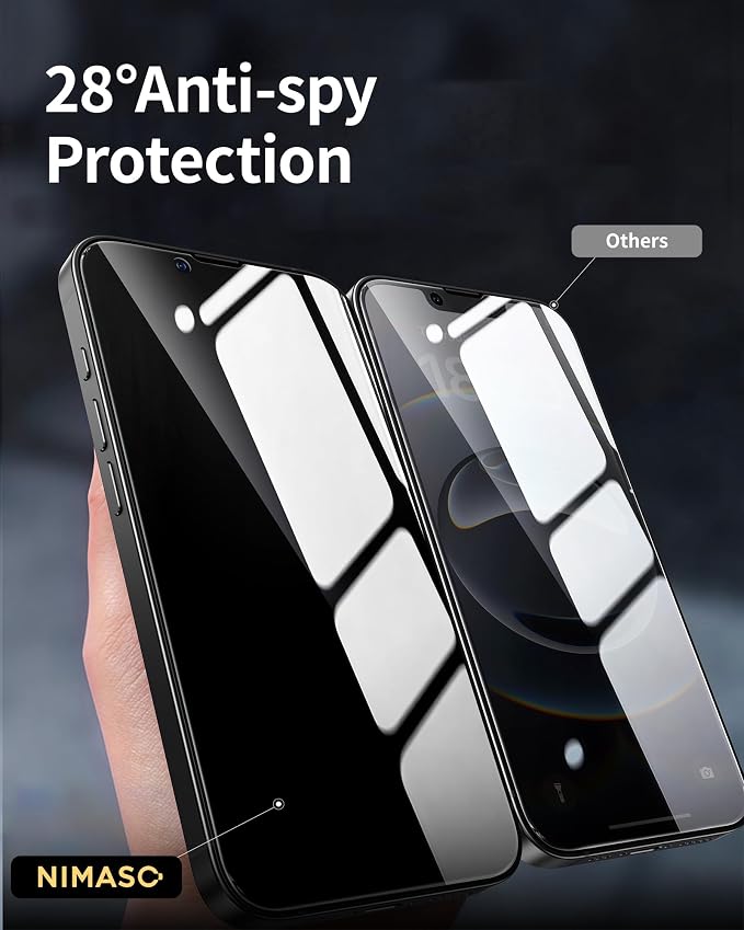 NIMASO for iPhone 16e/13 Pro/13/14 Screen Protector, 2 Pack Privacy Tempered - Image 2