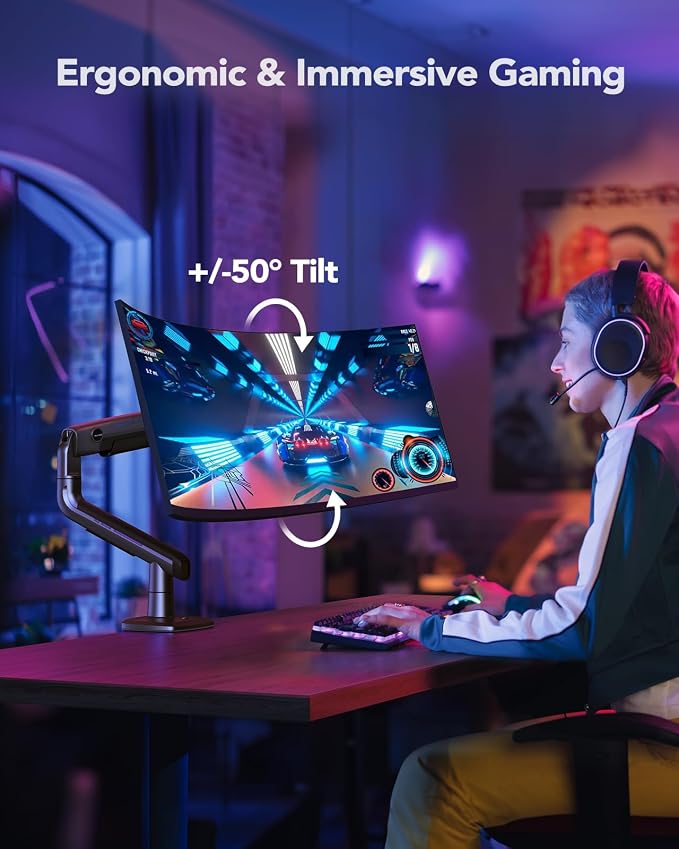 HUANUO Heavy Duty Monitor Arm for Ultrawide Screens up to 49", Holds 40 lbs - Image 7