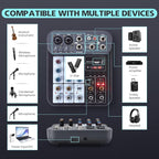 4 Channel DJ Audio Mixer, DJ Mixers Sound Board, Sound Mixer Board XLR 1/4" - Image 2