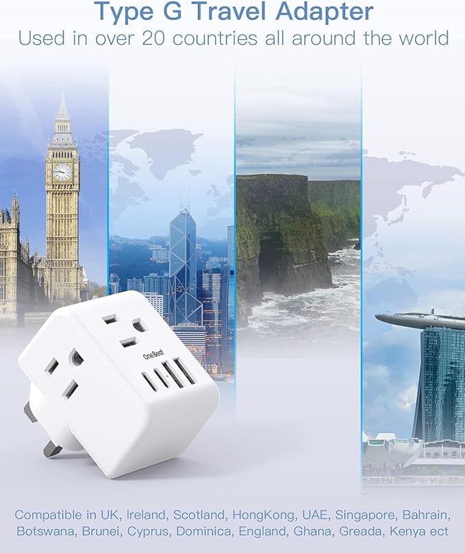2 Pack US to UK Ireland Travel Plug Adapter, Type G Power Plug Adapter - Image 2