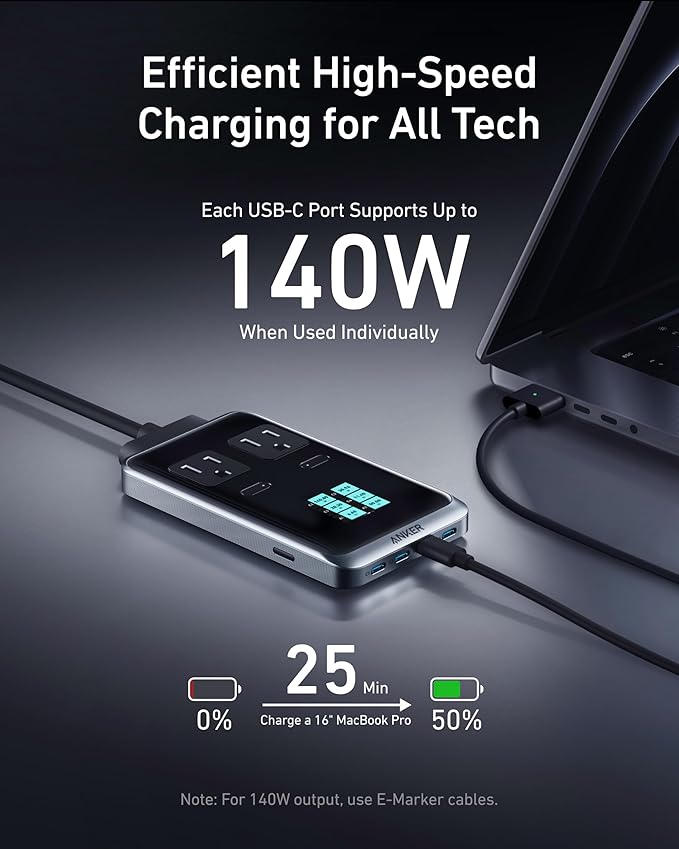 Anker Prime Charging Station, 240W 8-in-1 USB C Power Strip, 5 ft Detachable - Image 4