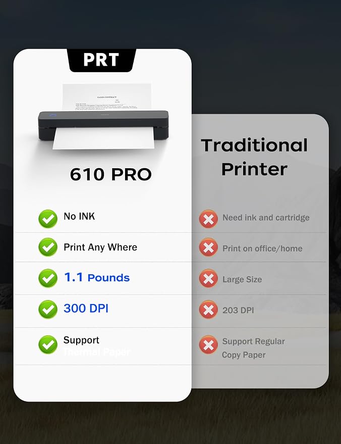 PRT Portable Printer Wireless for Travel, Inkless Bluetooth Compact Mobile - Image 8