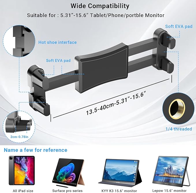 Foldable Desk Tablet Mount for iPad Portable Monitor 4.7-15.6'', Long Gooseneck - Image 2