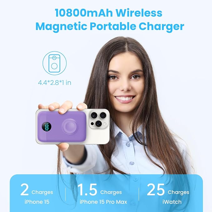Magnetic Portable Charger 10800mAh, 4-in-1 Wireless Power Bank - Image 2
