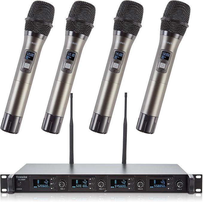 Wireless Microphone System, 4-Channel UHF Wireless Mic, Fixed Frequency Metal - Image 9