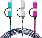 USB C Cable, SIXSIM 3Pack 6Ft 2 in 1 Cable Type C Charger Cable Nylon Braided by SIXSIM