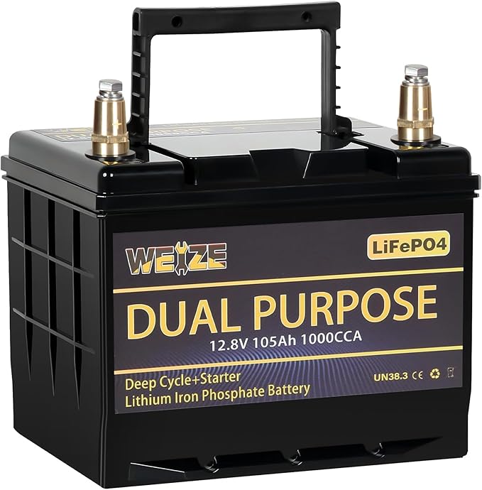 WEIZE 12V 105AH Dual Purpose LiFePO4 Lithium Battery, 1000CCA Group 31 Group 27 by WEIZE