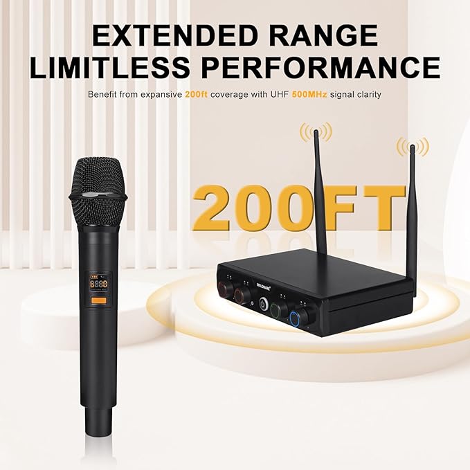 4-Channel Wireless Microphone System, UHF Compact Cordless Mic Set w/ 4x10 - Image 3