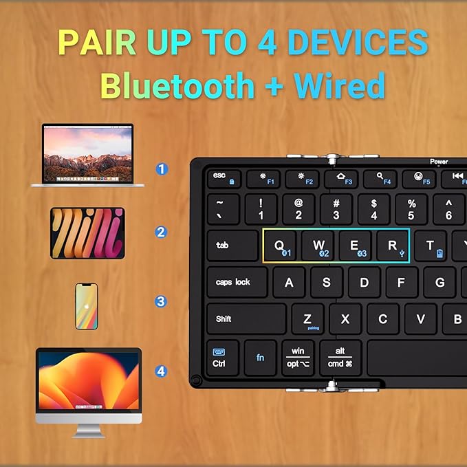 iClever Foldable Bluetooth Keyboard, BK05S Folding Wireless Portable Keyboard - Image 2