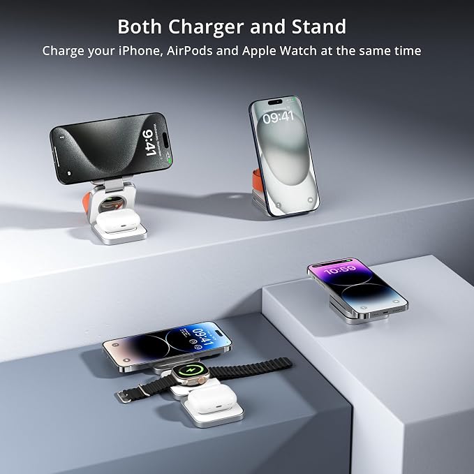 LULULOOK 3 in 1 Wireless Charger, Foldable Charging Station 15W Fast Mag-Safe - Image 2