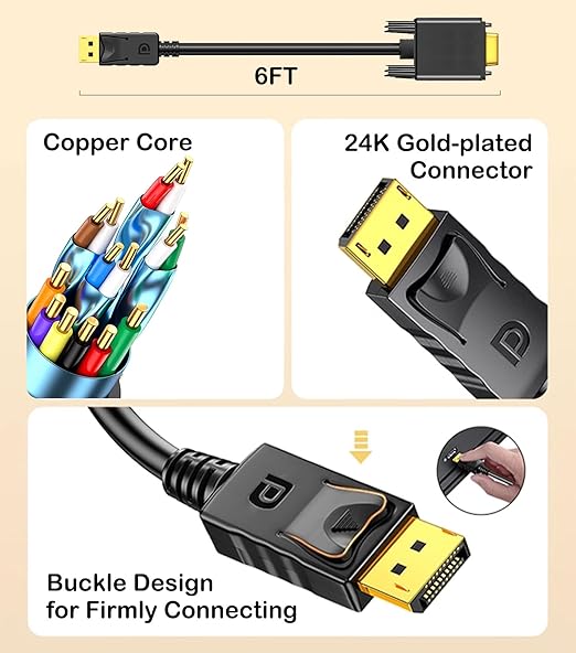 DisplayPort to VGA Cable 6FT, Display Port DP to VGA Adapter, 1080P@60Hz Video - Image 8