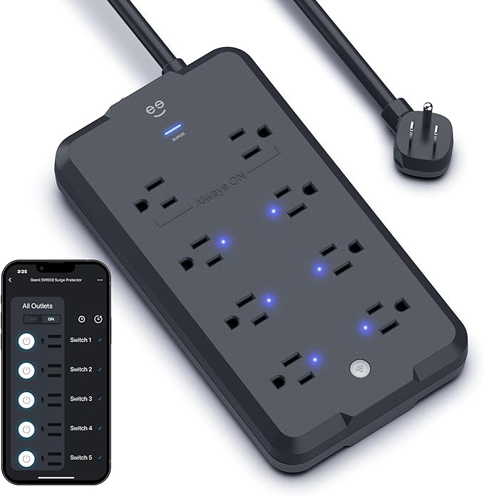 Geeni Surge Ultra Smart 8-Outlet Surge Protector – 6 Smart Outlets, 2 Always-On by Geeni