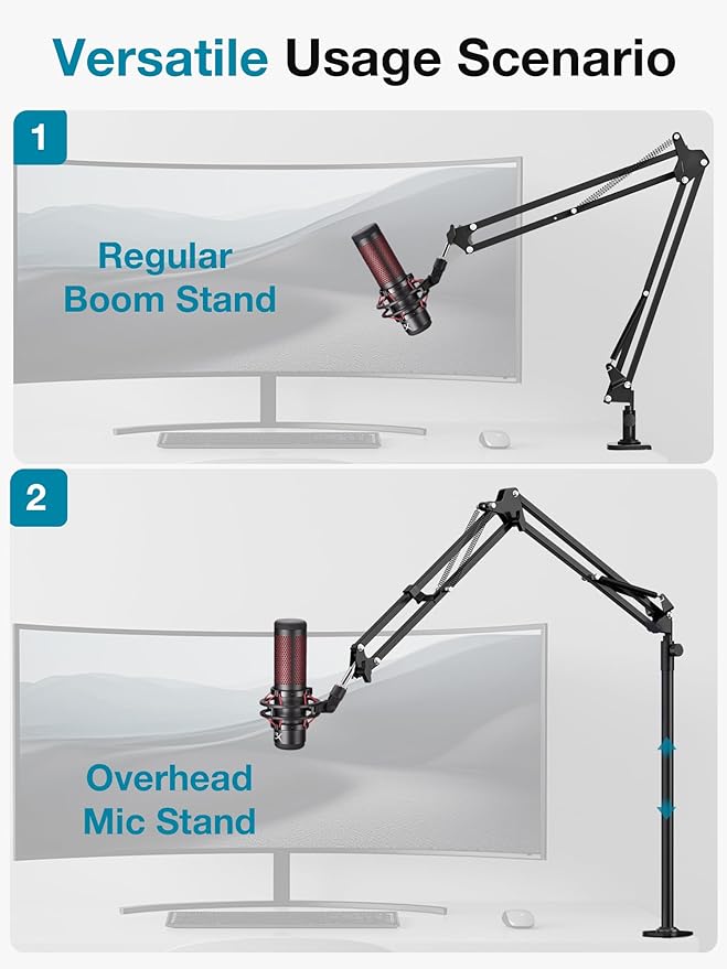 InnoGear Desk Mic Stand, 360° Rotatable Overhead Mic Boom Arm Microphone Stands - Image 3