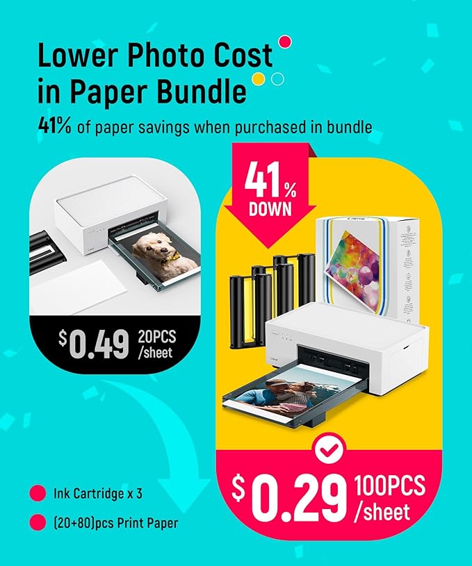 Liene M100 4x6'' Photo Printer, Phone Printer 100 Sheets & 3 Cartridges - Image 3