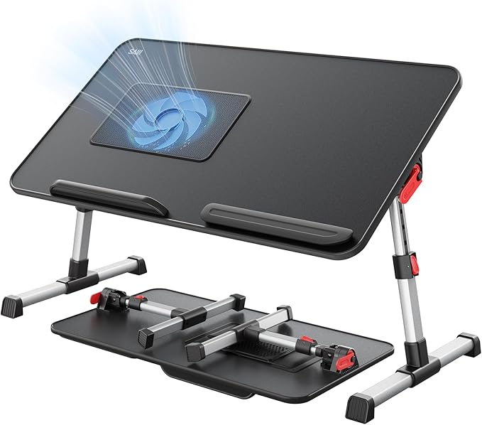 Laptop Desk for Bed with Cooling Fan, SAIJI Height & Angle Adjustable Laptop - Image 2