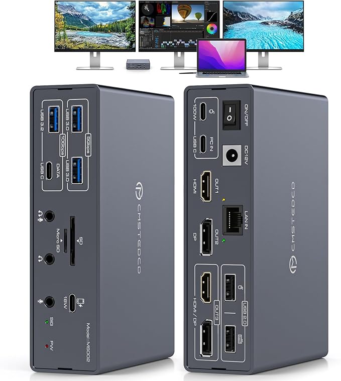TJCXELE Displaylink Docking Station 4K@60Hz 3 Monitors USB C Dock by TJCXELE