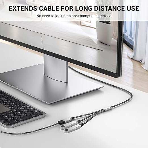 6.6FT USB Splitter, USB A Male to 3 Female Extension Cable Support Charging and - Image 3