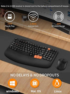 Wireless Keyboard and Mouse Combo, 2.4G Wave Keys Ergonomic Keyboard - Image 2
