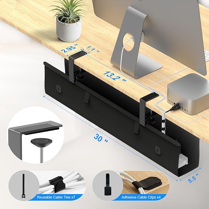 Under Desk Cable Management Tray, 30-inch No-Drill Cord Organizer - Image 7